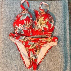 Shade & Shore Red Tropical Floral Push-Up Bikini